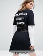 Reclaimed Vintage T-shirt Dress With Corset & Back Print - Black