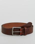 Asos Slim Leather Belt With Vintage Finish - Brown