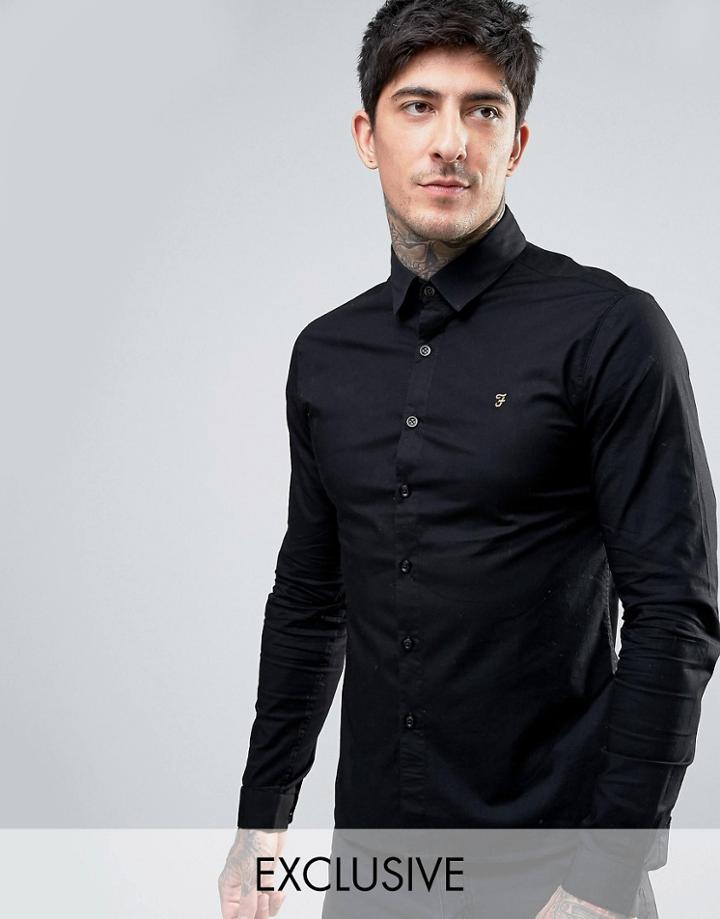 Farah Stretch Skinny Fit Poplin Shirt Exclusive In Black - Black