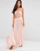 Asos Satin Split Maxi Beach Skirt Co-ord - Pink
