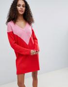 Brave Soul Chevron Sweater Dress - Red