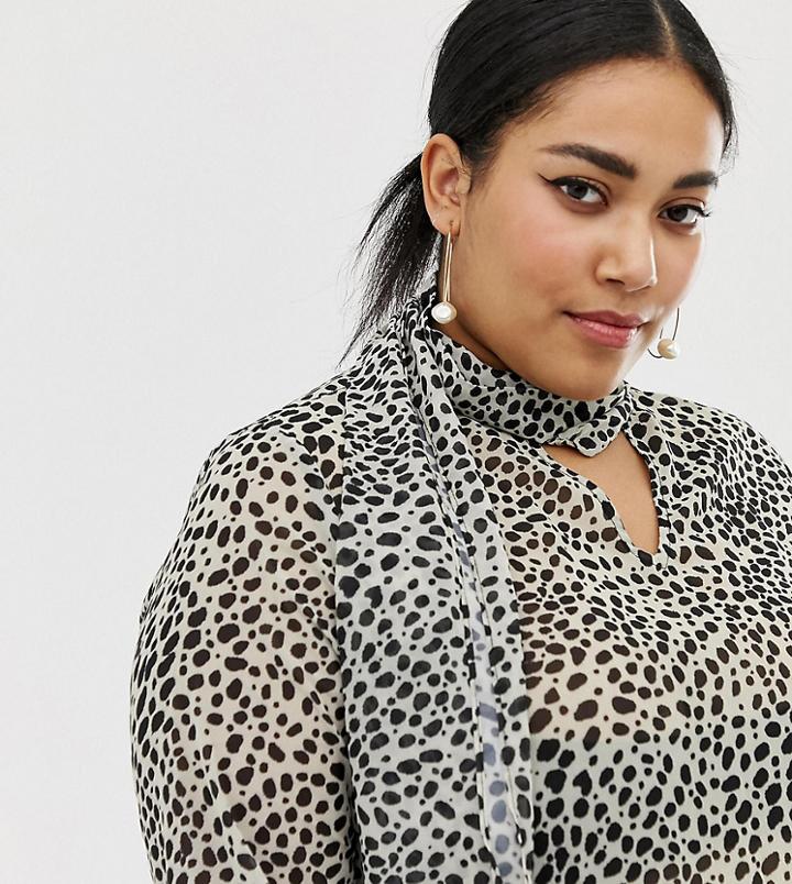 Lost Ink Plus Blouse In Animal Print-brown