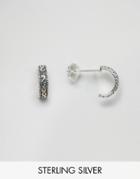 Asos Sterling Silver Etched Detail Mini Hoop Earrings - Silver
