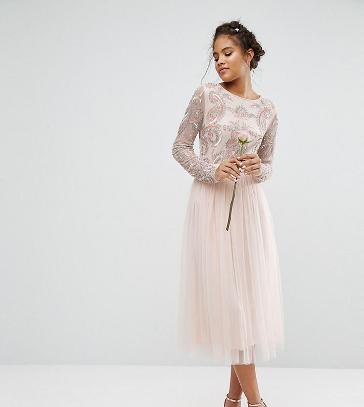 Maya Tall Satin Waist Midi Full Tulle Skirt With Bow Back Detail Co-ord - Pink
