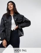 Asos Tall Denim Girlfriend Jacket In Washed Black - Black