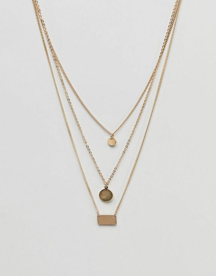 Asos Disc And Tag Multirow Necklace - Gold