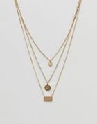 Asos Disc And Tag Multirow Necklace - Gold