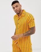 Liquor N Poker Two-piece Revere Shirt In Mustard With Stripe-multi