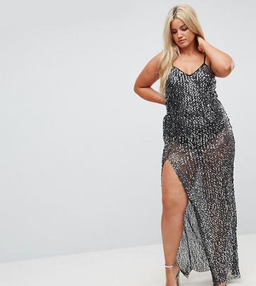 Naanaa Plus Sequin Maxi Dress With Split - Multi