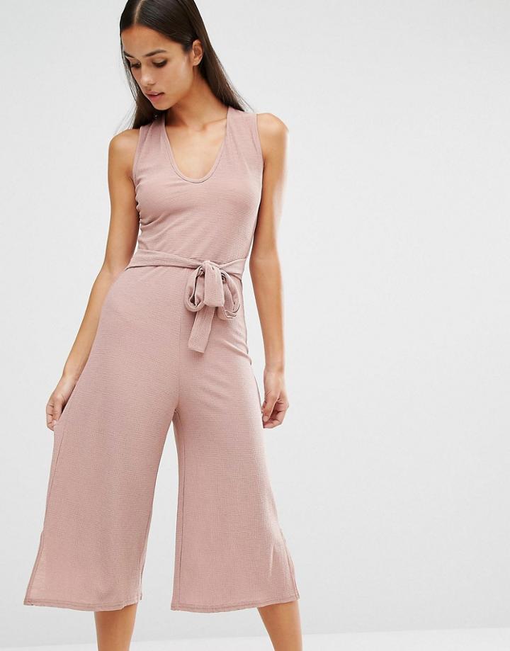 Missguided Belted Culotte Jumpsuit - Pink