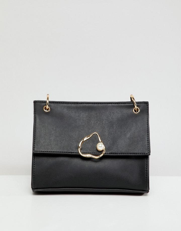 Asos Design Abstract Pearl Shoulder Bag - Black
