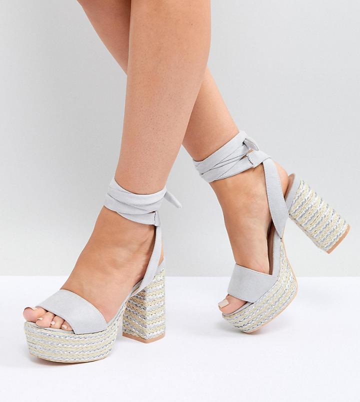 Lost Ink Wide Fit Light Gray Platform Heeled Sandals - Gray