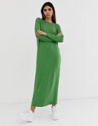 Asos Design Long Sleeve Maxi T-shirt Dress - Green