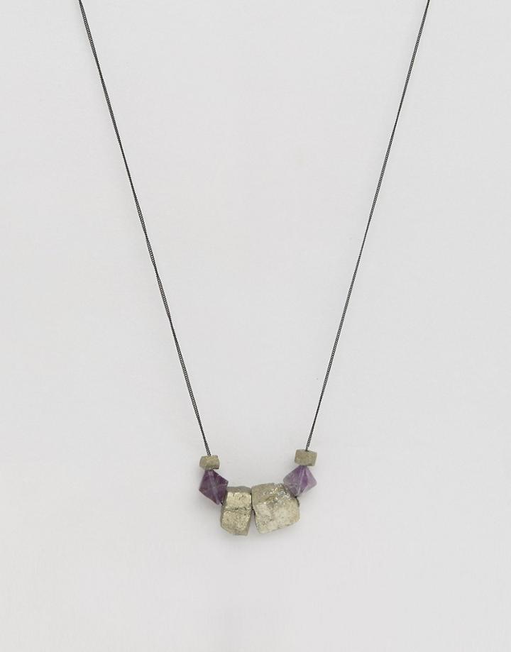 Asos Square Semi Precious Look Pendant Necklace - Gray