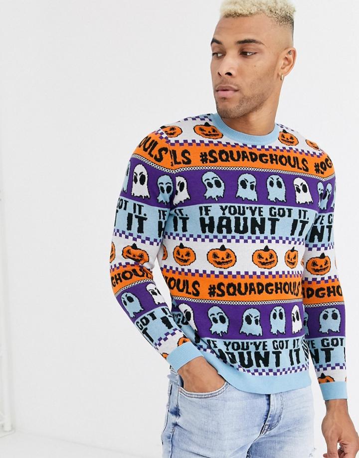 Asos Design Halloween Sweater With Over Cartoon Design-multi