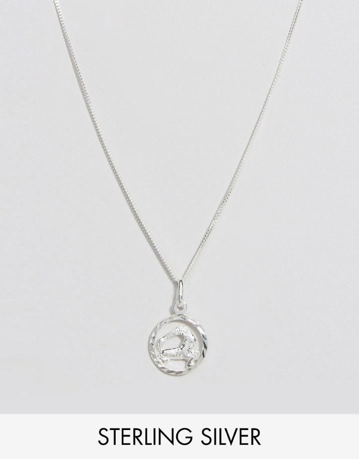 Reclaimed Vintage Capricorn Zodiac Sterling Silver Necklace - Silver
