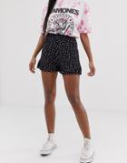 Daisy Street Shorts With Ruffle Hem In Ditsy Floral Print - Black