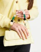 Topshop Beaded Handle Grab Clutch Bag In Yellow-white