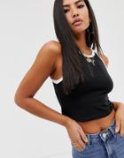Asos Design Crop Top With Tipped High Neck In Black - Black