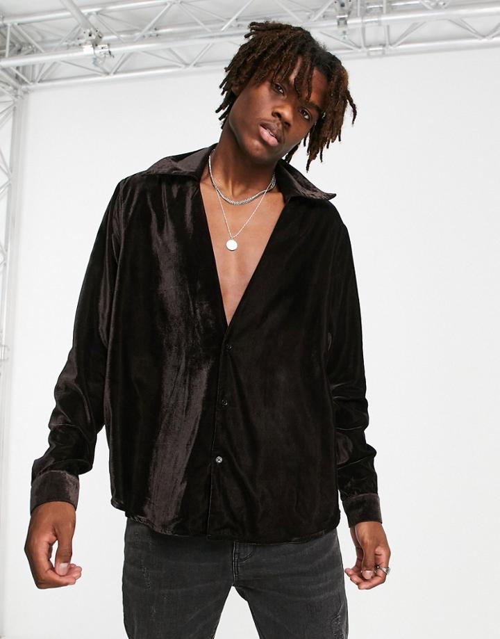 Asos Design 70s Velvet Shirt With Oversized Collar-red