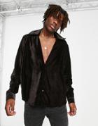Asos Design 70s Velvet Shirt With Oversized Collar-red