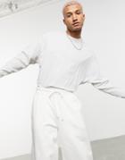 Asos Design Organic Long Sleeve Oversized T-shirt In Off White-grey