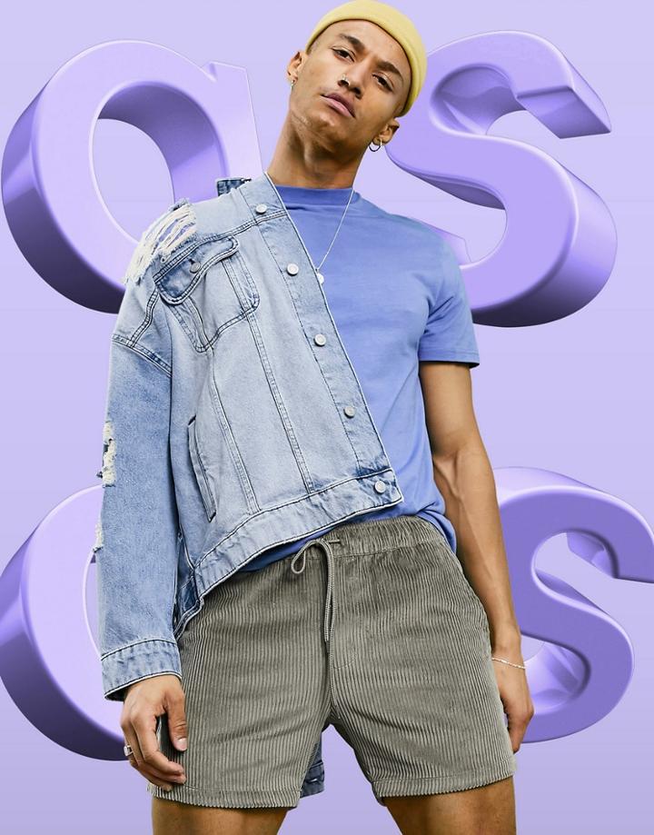 Asos Design Cord Shorter Shorts In Light Green