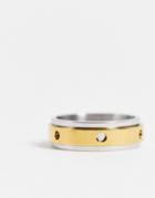 Asos Design Waterproof Stainless Steel Biplate Movement Band Ring In Gold And Silver Tone-multi