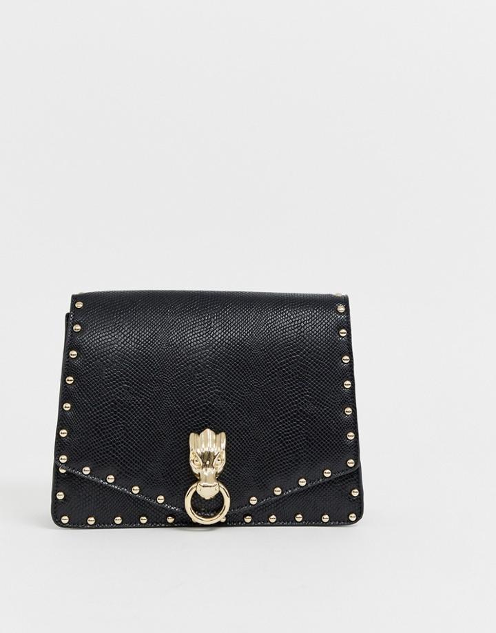 Asos Design Hardware Satchel With Stud Detail-black