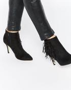 Truffle Collection Rhona Tassel Point Mid Ankle Boots - Black Microsuede