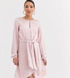 Y.a.s Tall Oichi Long Sleeve Knot Front Satin Mini Dress-pink