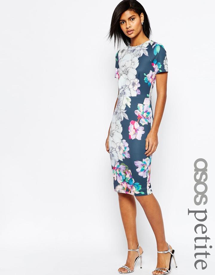 Asos Petite Floral T-shirt Scuba Body-conscious Midi Dress - Navy