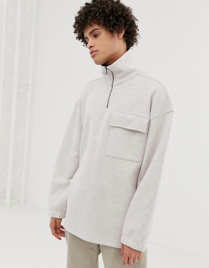 Asos White Oversized Sweatshirt With Funnel Neck In Oatmeal Marl Heavy Weight Jersey - Beige