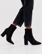 Lost Ink Round Heel Pointed Ankle Boot In Black - Black
