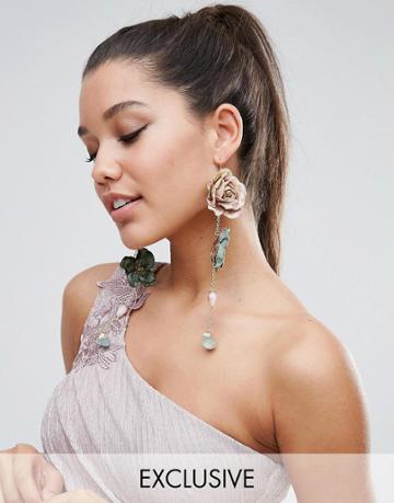 Her Curious Nature Velvet Flower Shoulder Duster Earrings - Pink