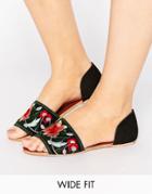 Asos Joss Wide Fit Embroidered Mules - Black