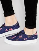 Asos Lace Up Sneakers In Floral Print Canvas - Blue