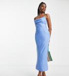 In The Style Exclusive Satin Cowl Neck Midi Dress In Light Blue