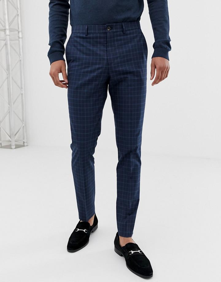 Jack & Jones Premium Skinny Suit Pants In Blue Check