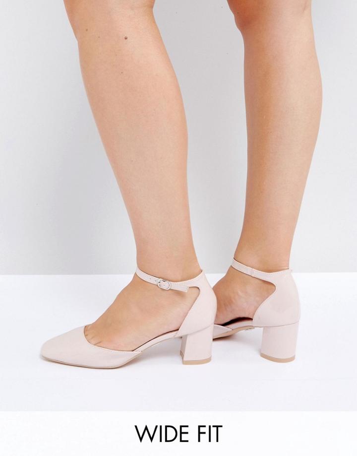 Lost Ink Wide Fit Mid Heeled Blush Patent Heeled Shoes - Pink