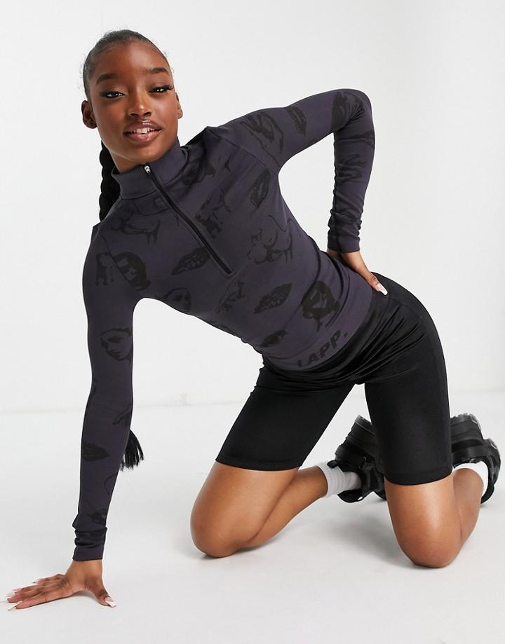 Lapp Faces Print Seamless Zip Jacket In Charcoal-grey