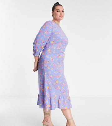 Nobody's Child Plus Selena Floral Print Maxi Dress In Blue