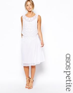 Asos Petite Exclusive Embellished Midi Smock Dress - White