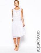 Asos Petite Exclusive Embellished Midi Smock Dress - White