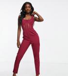 Missguided Tall Jumpsuit With Corset Detail In Burgundy-red
