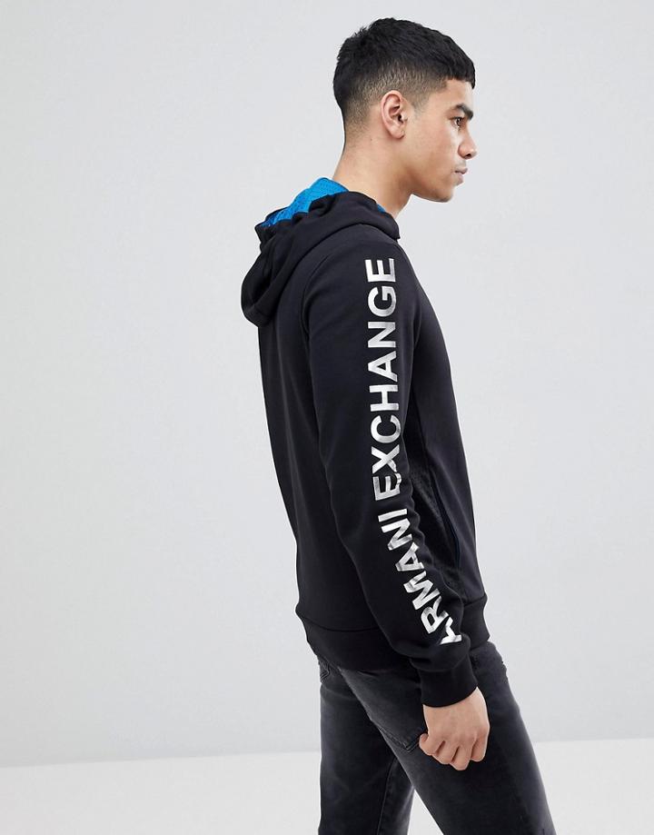 Armani Exchange Metallic Side Logo Pop Over Hoodie Sweat In Black - Black