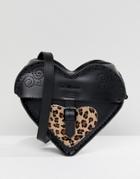 Dr Martens Leather Heart Cross Body Bag With Leopard Contrast - Black