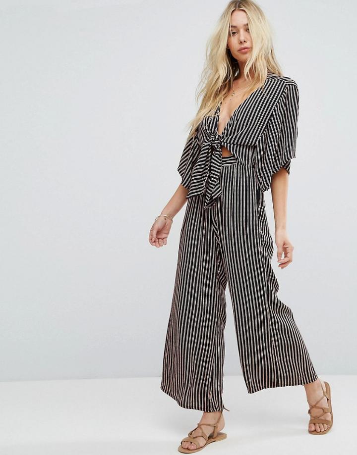 Faithfull Stripe Bow Jumpsuit - Navy
