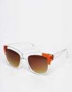 Asos Square Color Block Sunglasses With Corner Detail - Clear