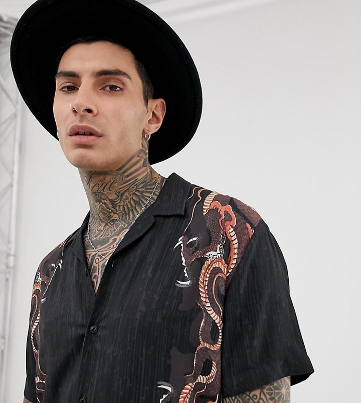 Heart & Dagger Placement Print Shirt In Black - Black